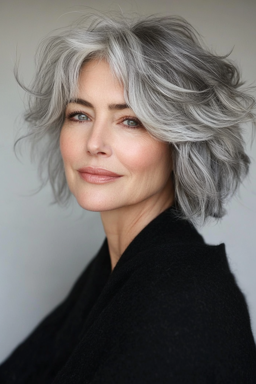 18. Holzkohle verwurzelte geschichtete Shag (kurze Shag -Haarschnitte für Frauen über 60) - kurze Shag -Haarschnitte für Frauen über 60