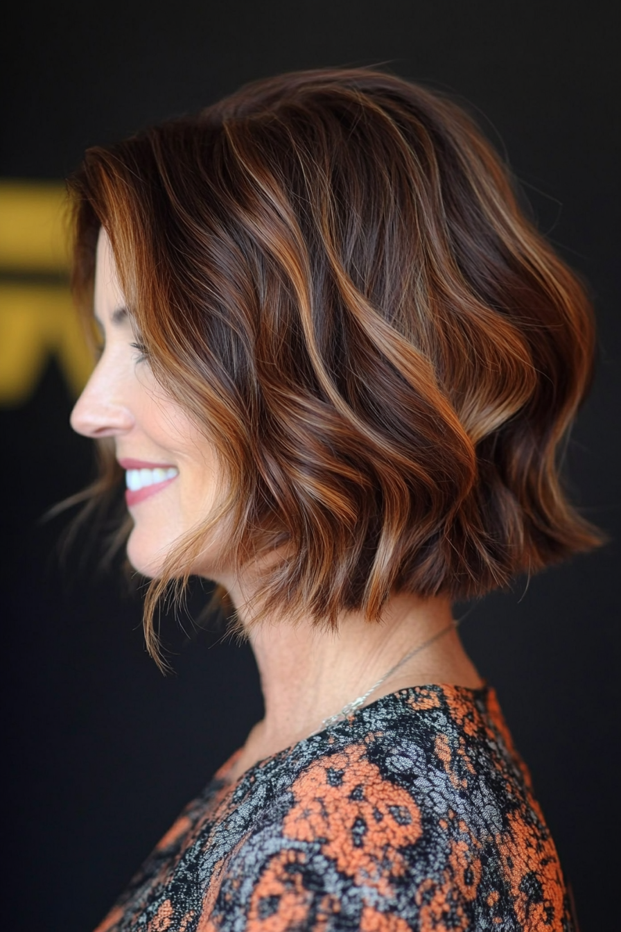 18. Chestnut Balayage Inverted Bob (umgekehrte Bob -Haarschnitte für ältere Frauen) - Inverted Bob -Haarschnitte für ältere Frauen