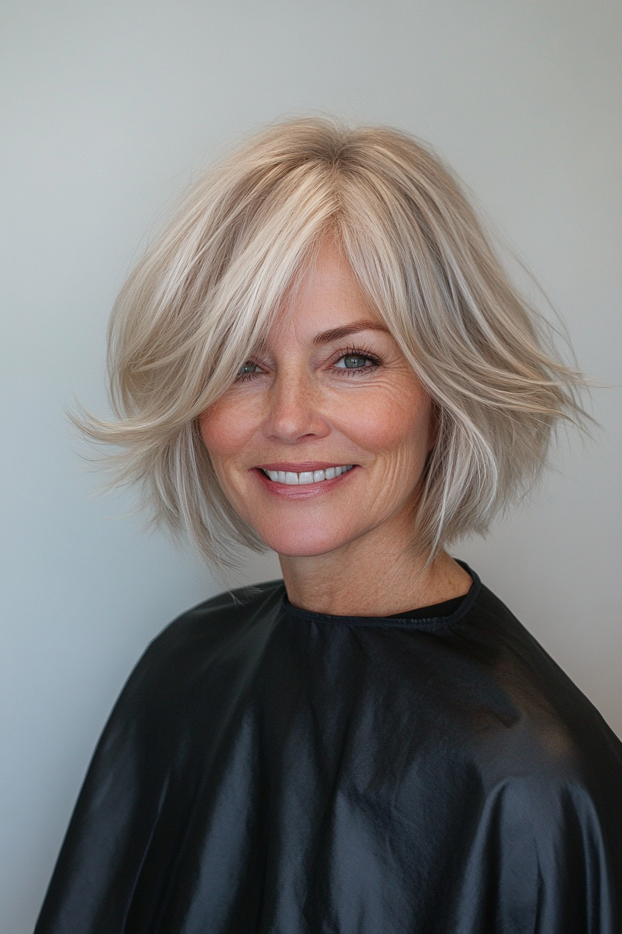 18. Kinnlänge Wispy Bob in weicher beige Blondine (kurze Haarschnitte für ältere Frauen mit dickem Haar) - kurze Haarschnitte für ältere Frauen mit dickem Haar