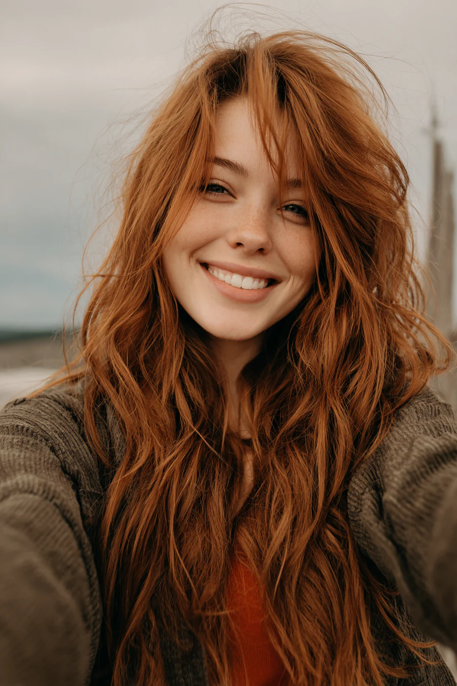 18. Kupferbrauner luftgetrockneter Shag (Boho-Frisuren) – Boho-Frisuren