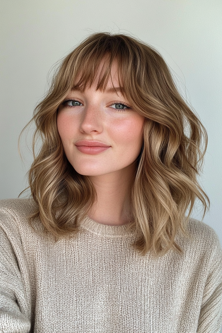 18. Kronenverlächterte Lob mit butterartigen Blondine (wellige Haarschnitte mit Vorhang Pony) - Wellenhaarschnitte mit Vorhangbonbons