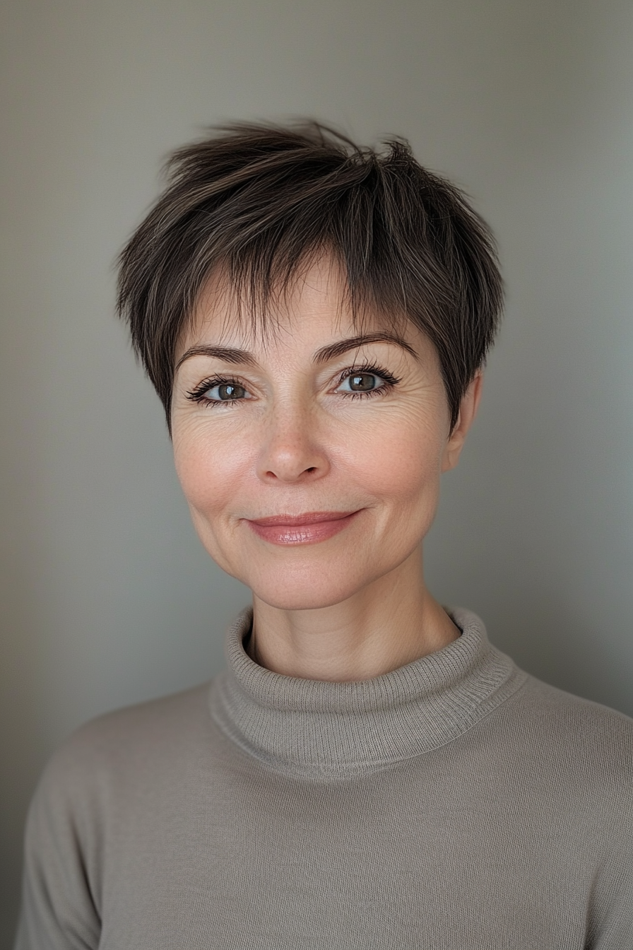 18. Dark Brown Classic Crop (kurze Haarschnitte für Frauen über 60 mit feinem dünnem Haar) - kurze Haarschnitte für Frauen über 60 mit feinem, dünnem Haar