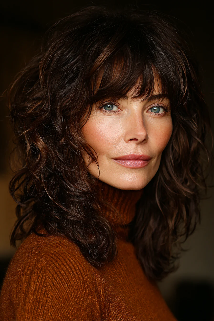 18. Deep Brown Tousled Shag (Trendfrisuren für Frauen über 60) – Trendfrisuren für Frauen über 60