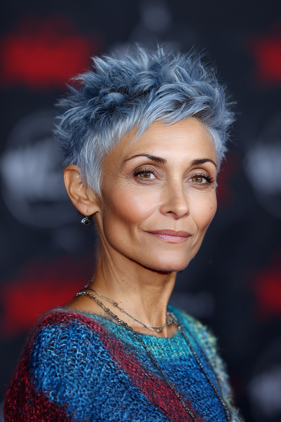 18. Dusty Blue Rebel Pixie (kurze, stachelige Frisuren für Frauen über 60) - kurze stachelige Frisuren für Frauen über 60