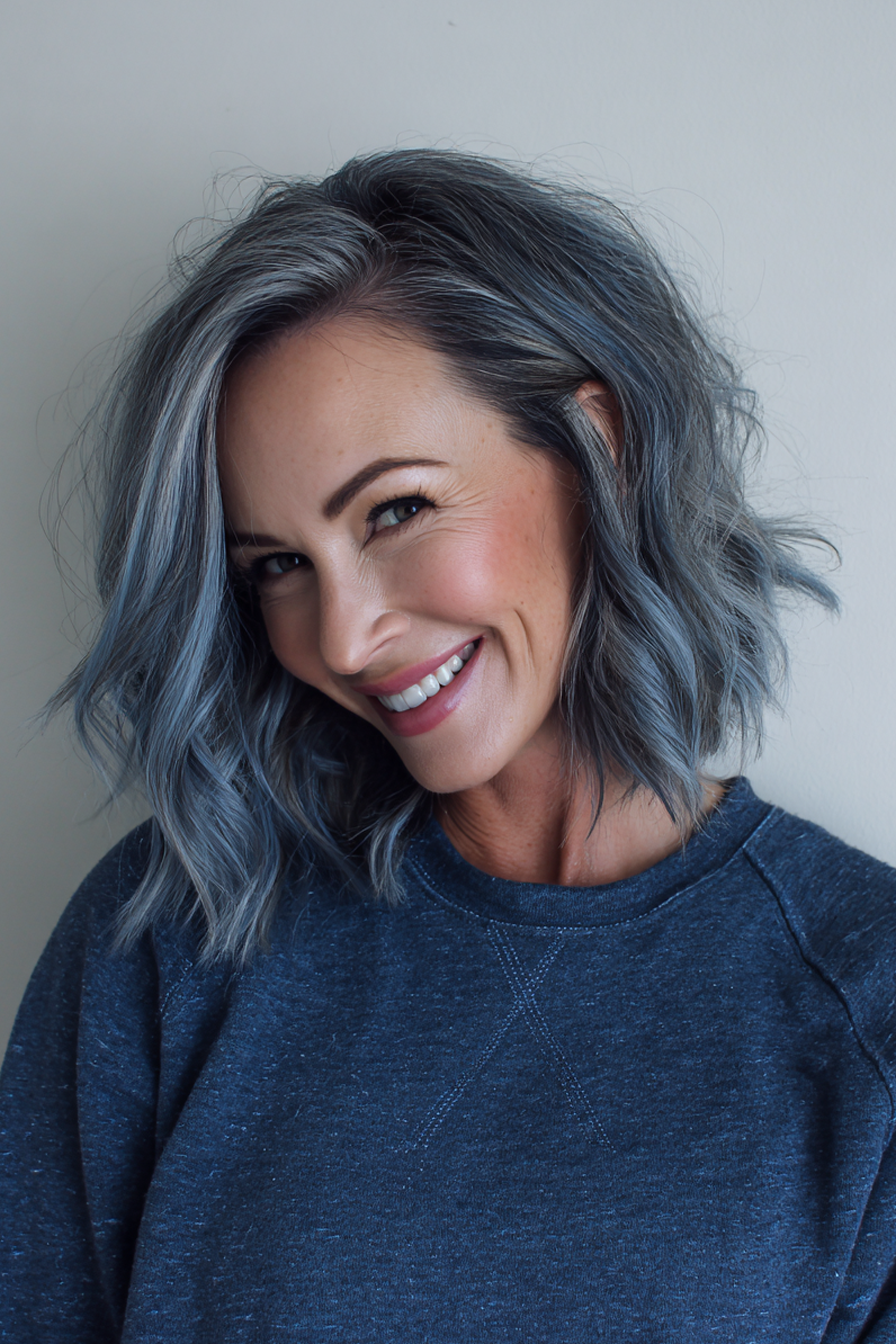 18. Gentle Wave Bob in Schieferblau (wellige Frisuren für ältere Frauen) - Wellige Frisuren für ältere Frauen