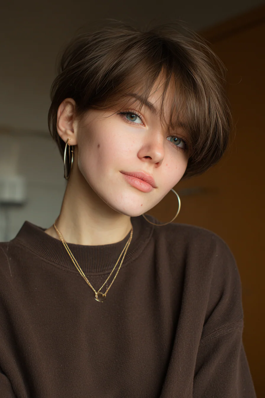 18. Ausgewachsener Pixie Bob in weichem Kakao (Haarschnitte für dünnes Haar) – Haarschnitte für dünnes Haar