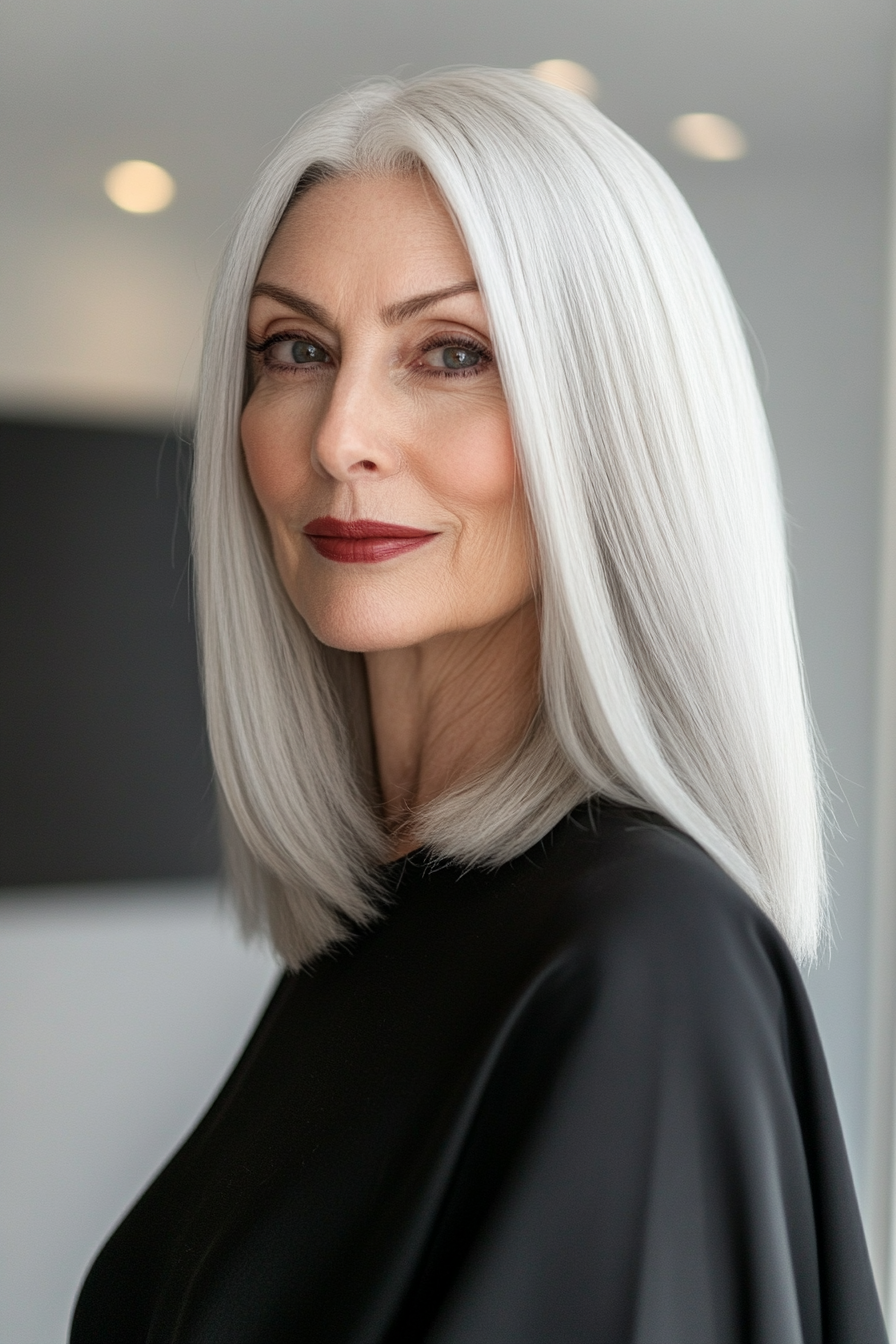 18. eisiger blonde schlanke, lange Schnitt (längere Frisuren für ältere Frauen) - längere Frisuren für ältere Frauen