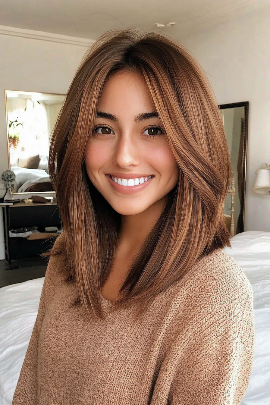 18. Langlagiger Bob in Zimtbraun (Bob -Haarschnitte für Frauen) - Bob -Haarschnitte für Frauen