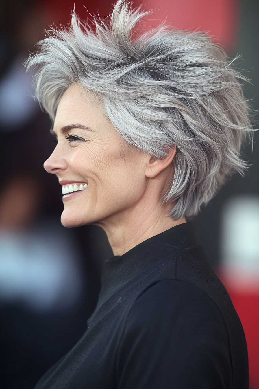 18. Unordentliche strukturierte Pixie mit silberblonden Akzenten (Frisuren für Frauen über 60 mit dickem Haar) - Frisuren für Frauen über 60 mit dicken Haaren