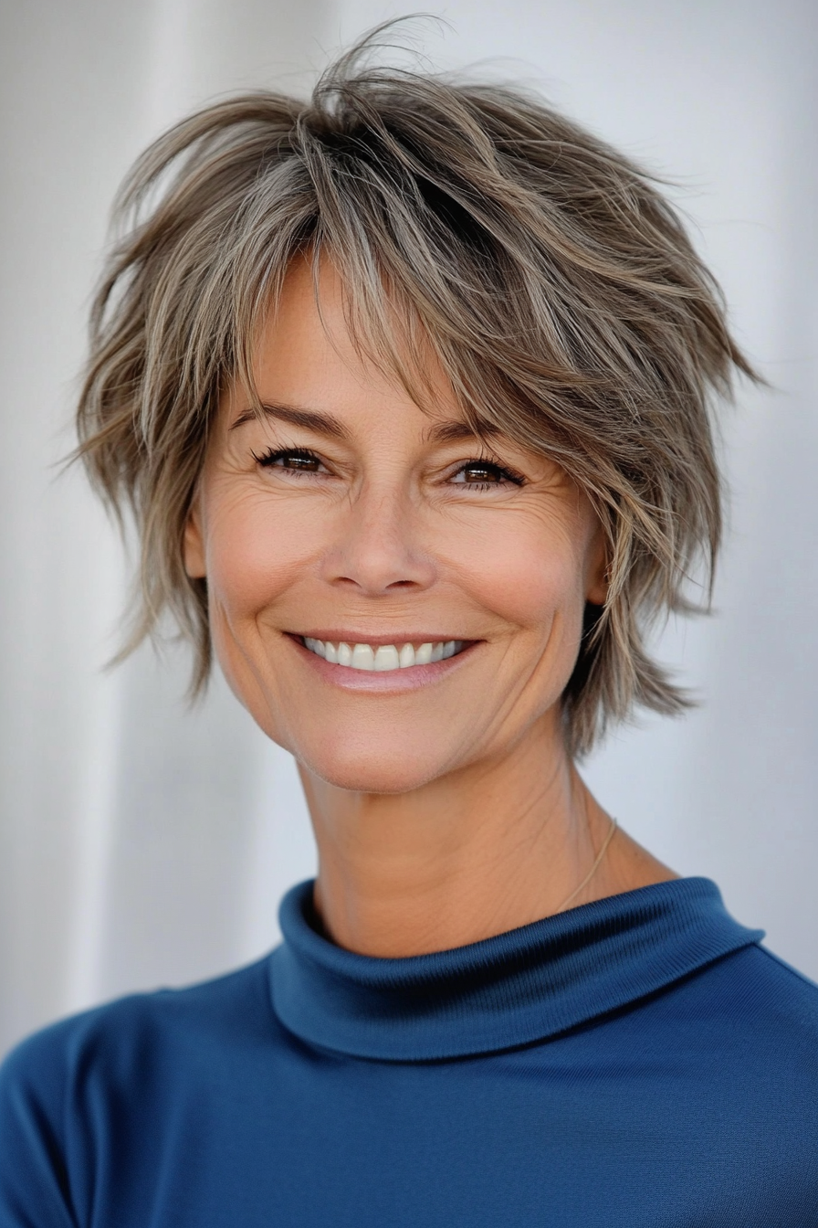 18. Mini -Mullet mit Sandbraun (kurze kantige Haarschnitte für Frauen über 50) - kurze kantige Haarschnitte für Frauen über 50