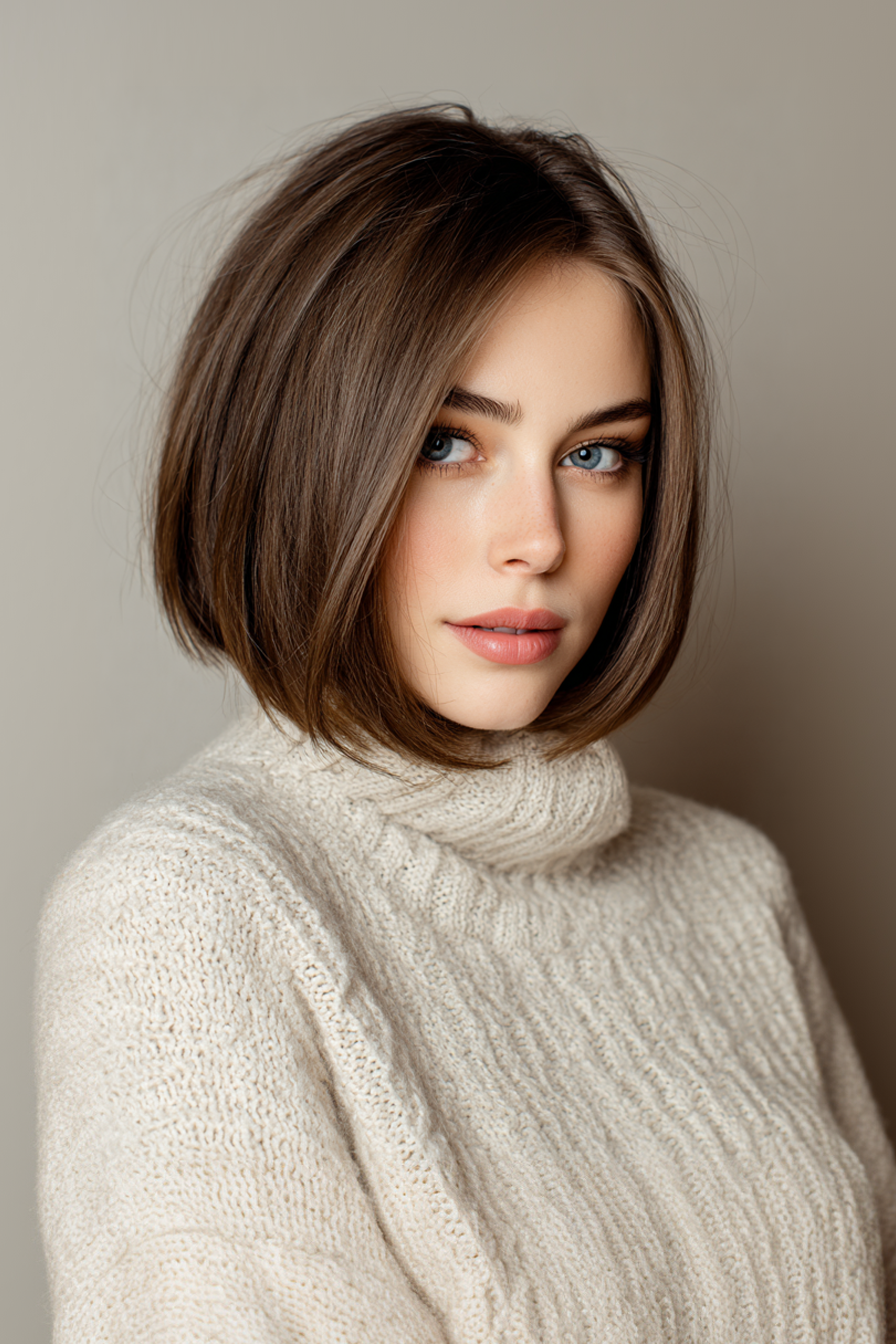18. Minimalistischer Bob mit aschbrauner Mischung (Haarschnitte für glattes Haar) – Haarschnitte für glattes Haar