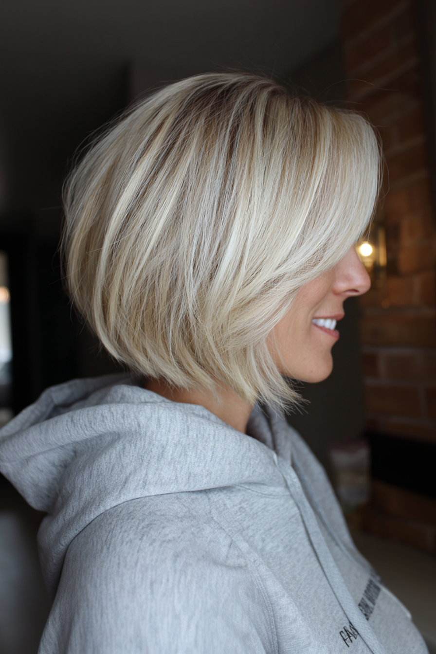 18. Nackenlänge Bob mit butterartigen Babylichten (mittlere Bob -Haarschnitte für ältere Frauen) - mittelgroße Bob -Haarschnitte für ältere Frauen