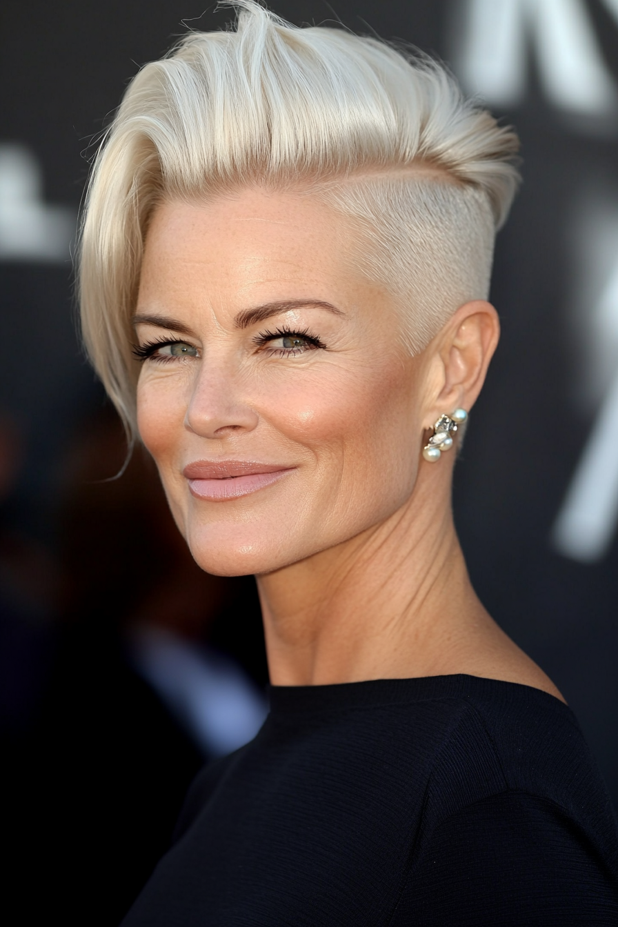 18. Perle Blonde Undercut Pompadour (Unterschneidungsfrisuren für Frauen über 50) - Undercut Frisuren für Frauen über 50