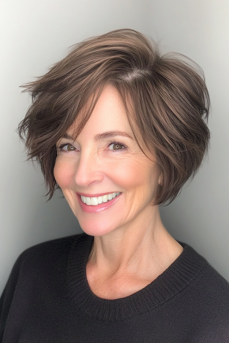 18. Reiche brünette strukturierte Ernte (elegante kurze Frisuren für ältere Frauen) - Elegante kurze Frisuren für ältere Frauen