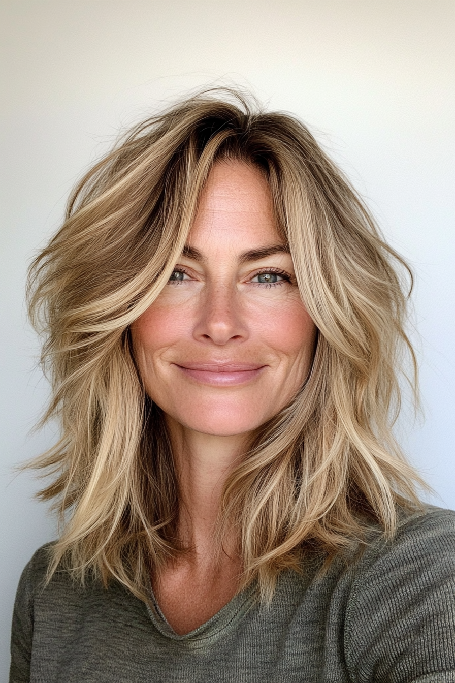 18. Beilebild in weicher goldener Blondine (einfache Haarschnitte für Frauen über 40) - einfache Haarschnitte für Frauen über 40