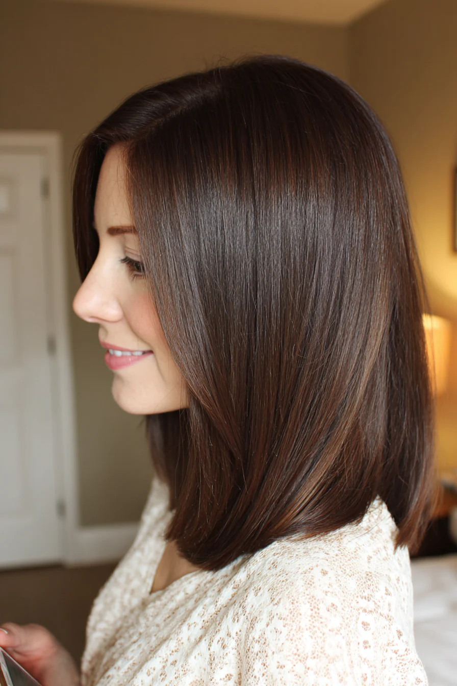 18. Glatter, schulterlanger, stumpfer Schnitt in Espressobraun (Schulterlange Frisuren für Frauen) – Schulterlange Frisuren für Frauen