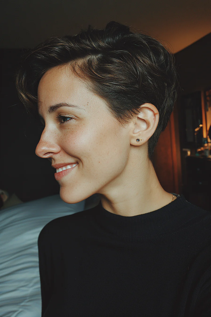 18. Schlanker Seitenscheitel-Pixie in kühlem Dunkelbraun (Pixie-Haarschnitte) – Pixie-Haarschnitte