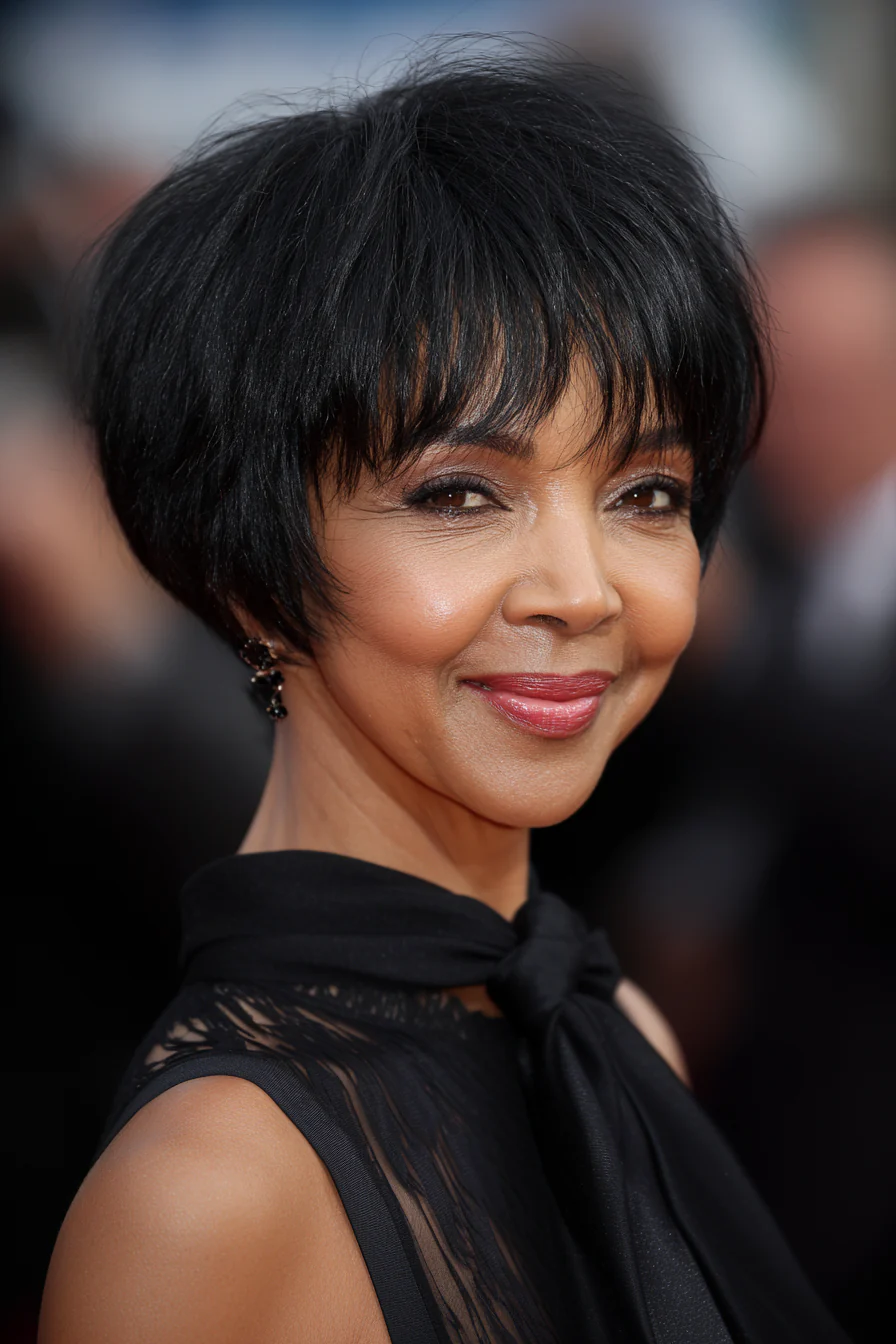 18. Soft Black Volumized Bowl Bob (Kurzhaarfrisuren für Frauen über 40 mit dünnem Haar) – Kurzhaarfrisuren für Frauen über 40 mit dünnem Haar