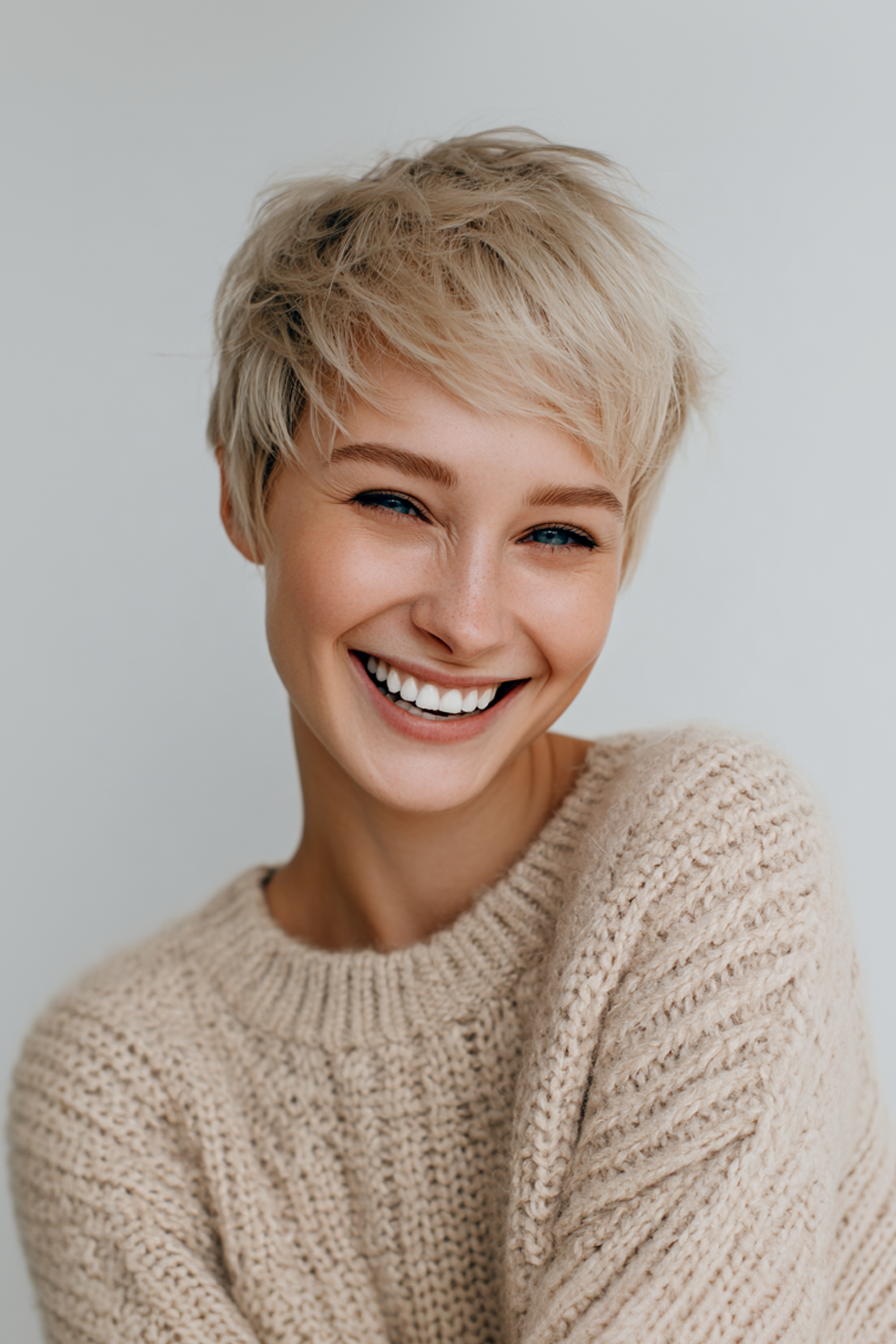 18. Weiche Pixie -Ernte in Sandblond (Pixie Frisuren) - Pixie -Frisuren