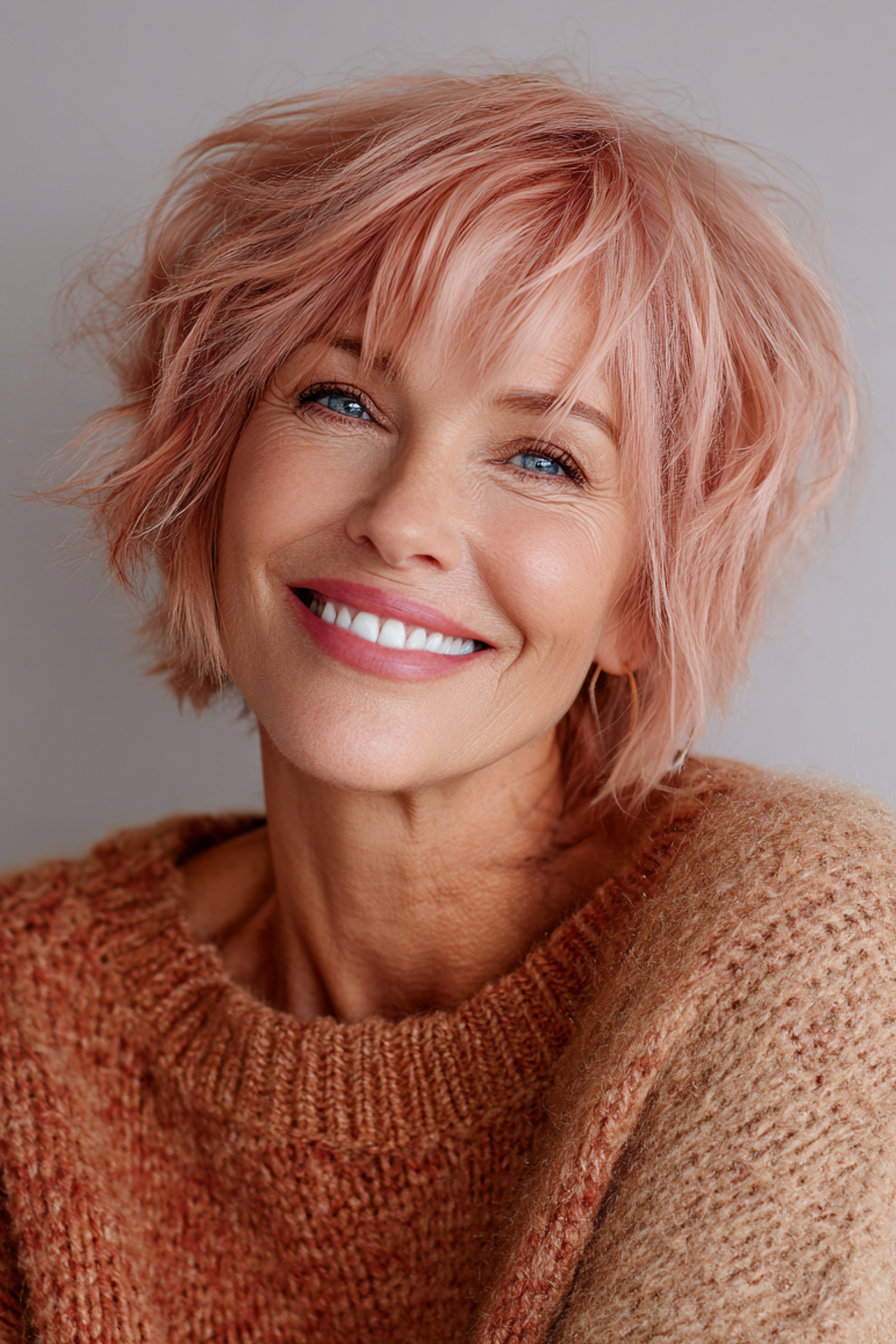 18. Soft Rose Gold Shag Bob (Kurze Shag-Frisuren für Frauen über 60) – Kurze Shag-Frisuren für Frauen über 60