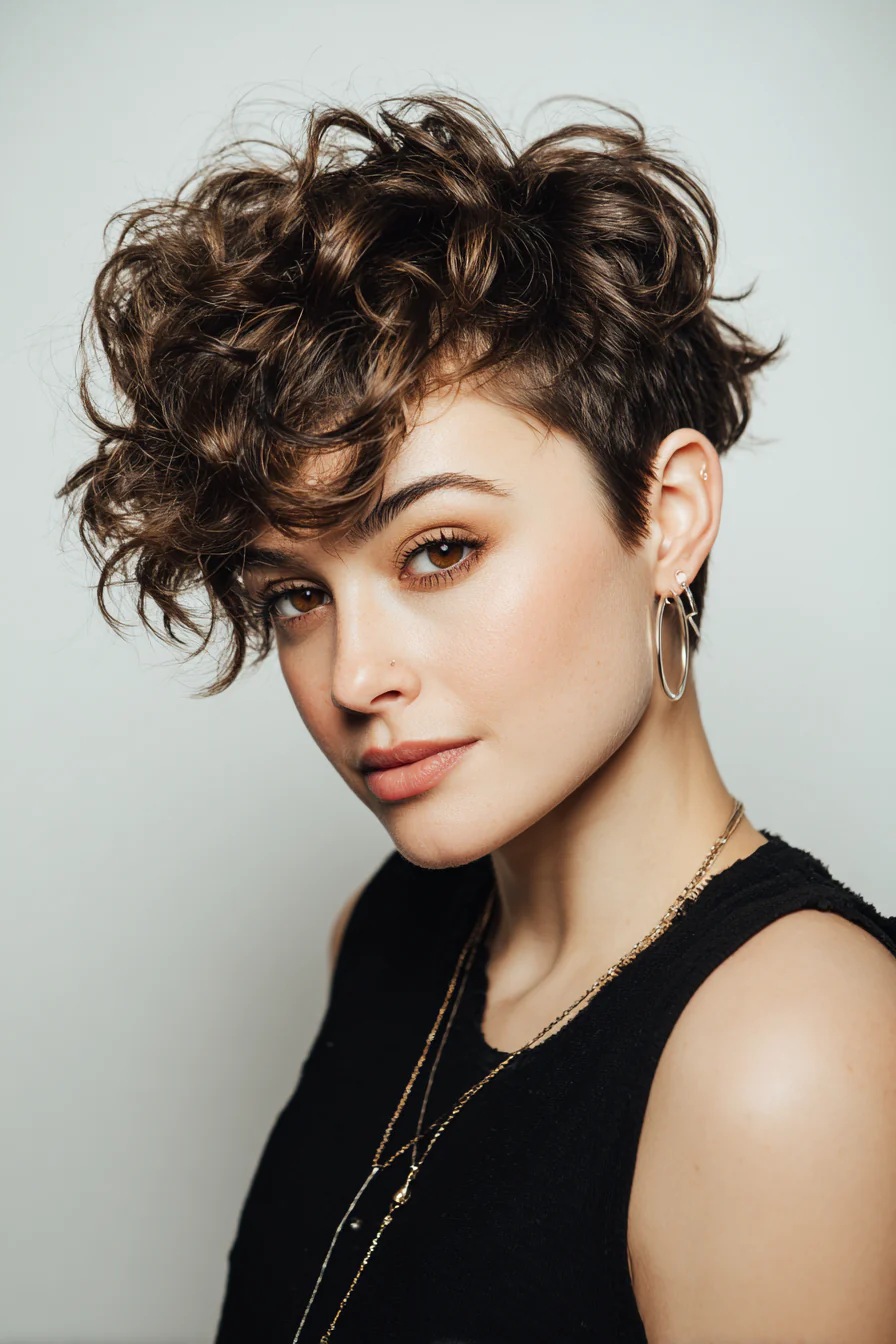 18. Soft Spiral Pixie in Cool Brown (Kurze asymmetrische lockige Haarschnitte) – Kurze asymmetrische lockige Haarschnitte 