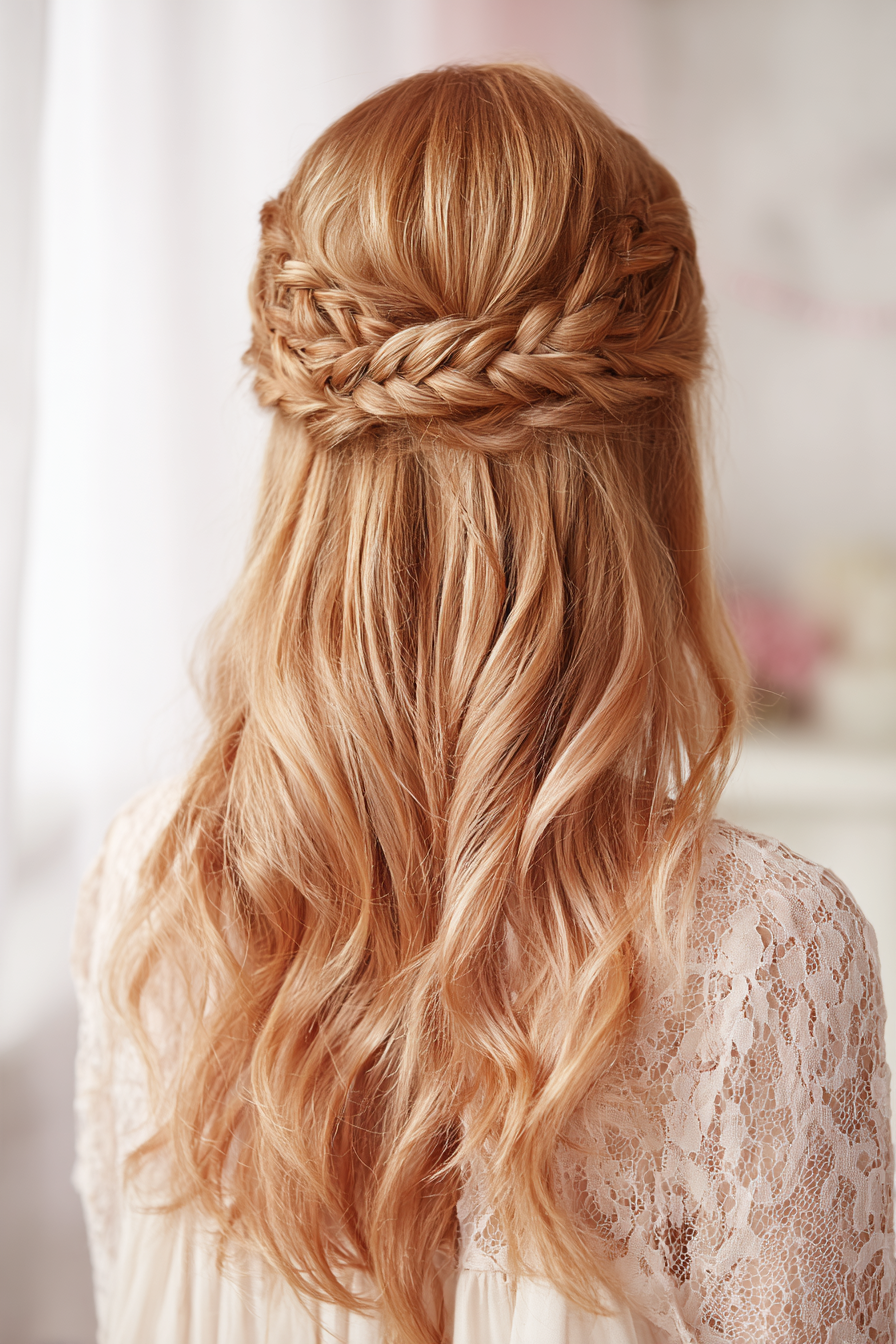 18. Erdbeerblonde, halbgeflochtene Schichten (Wikinger-Frisuren für Frauen) – Wikinger-Frisuren für Frauen