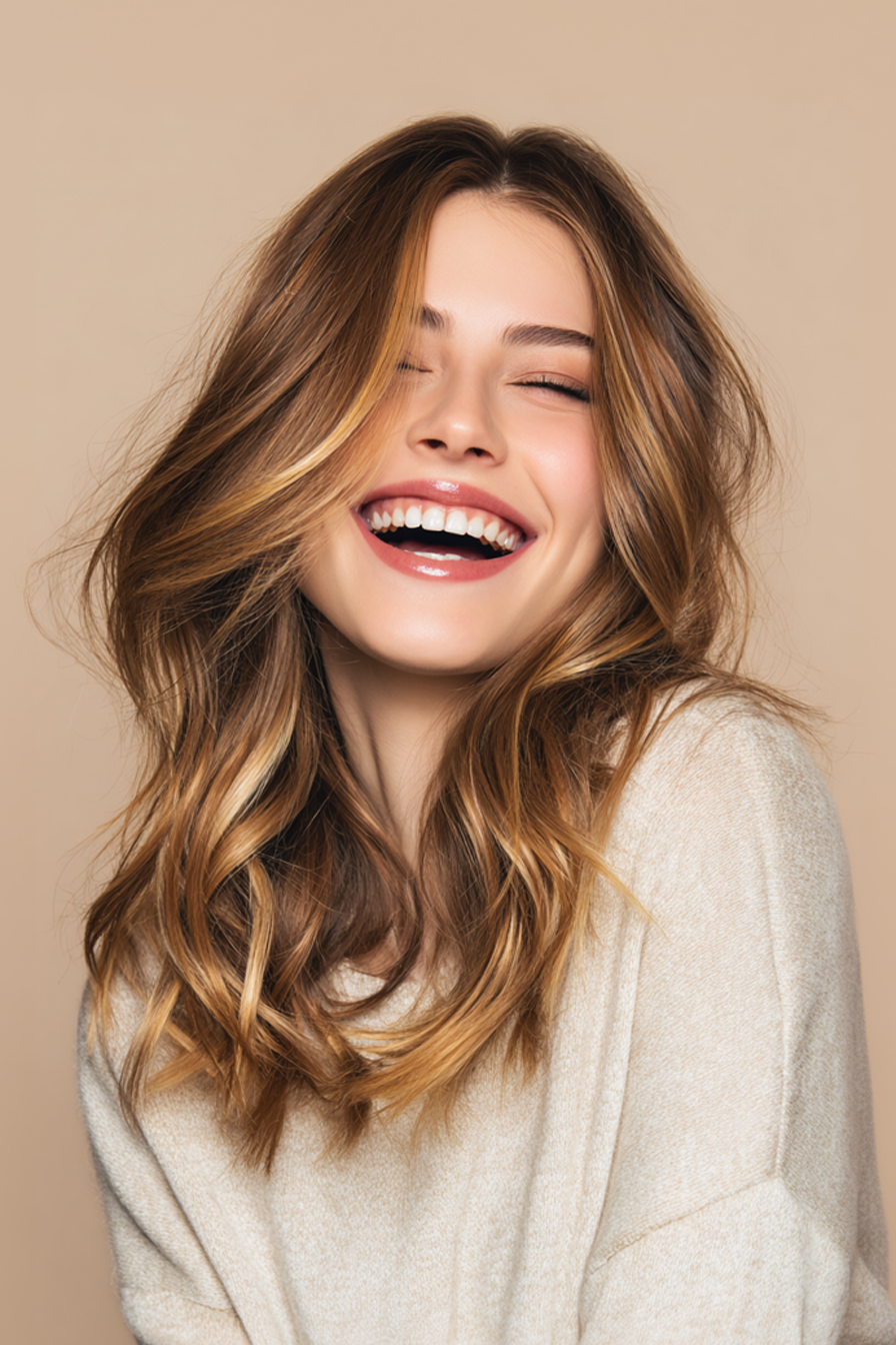 18. Sonnenlicht goldene Balayage -Schichten (alte Geldhaarschnitte) - Alte Geldhaarschnitte