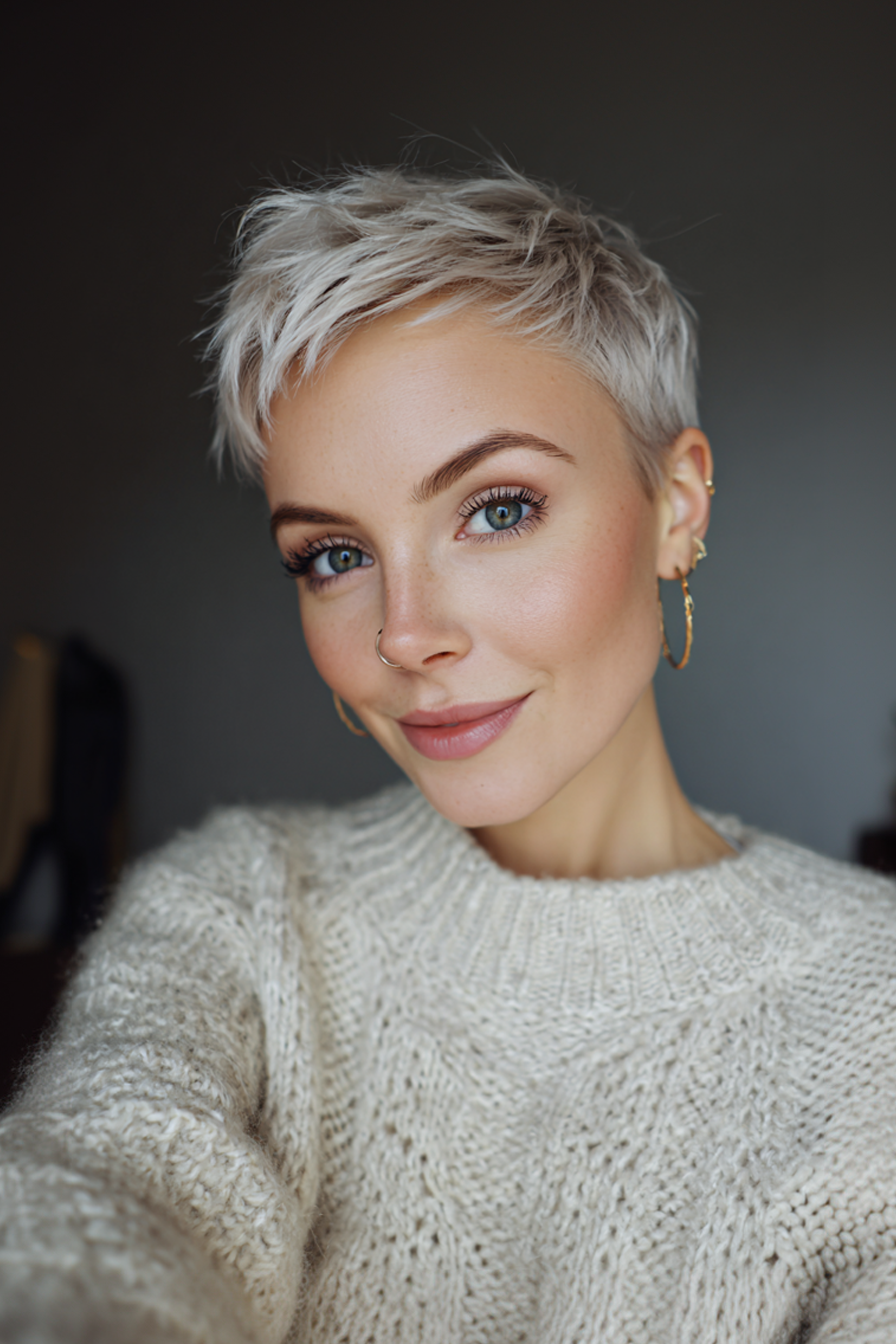 18. Verjüngte abgehackte Pixie in Eisgold (abgehackte geschichtete Frisuren) - abgehackte, geschichtete Frisuren