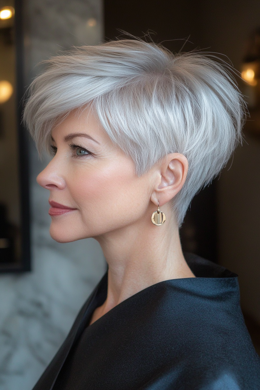 18. Voluminous Ash Silver Pixie (Pixie -Haarschnitte für Frauen über 50 mit silbernen Haaren) - Pixie -Haarschnitte für Frauen über 50 mit silbernen Haaren