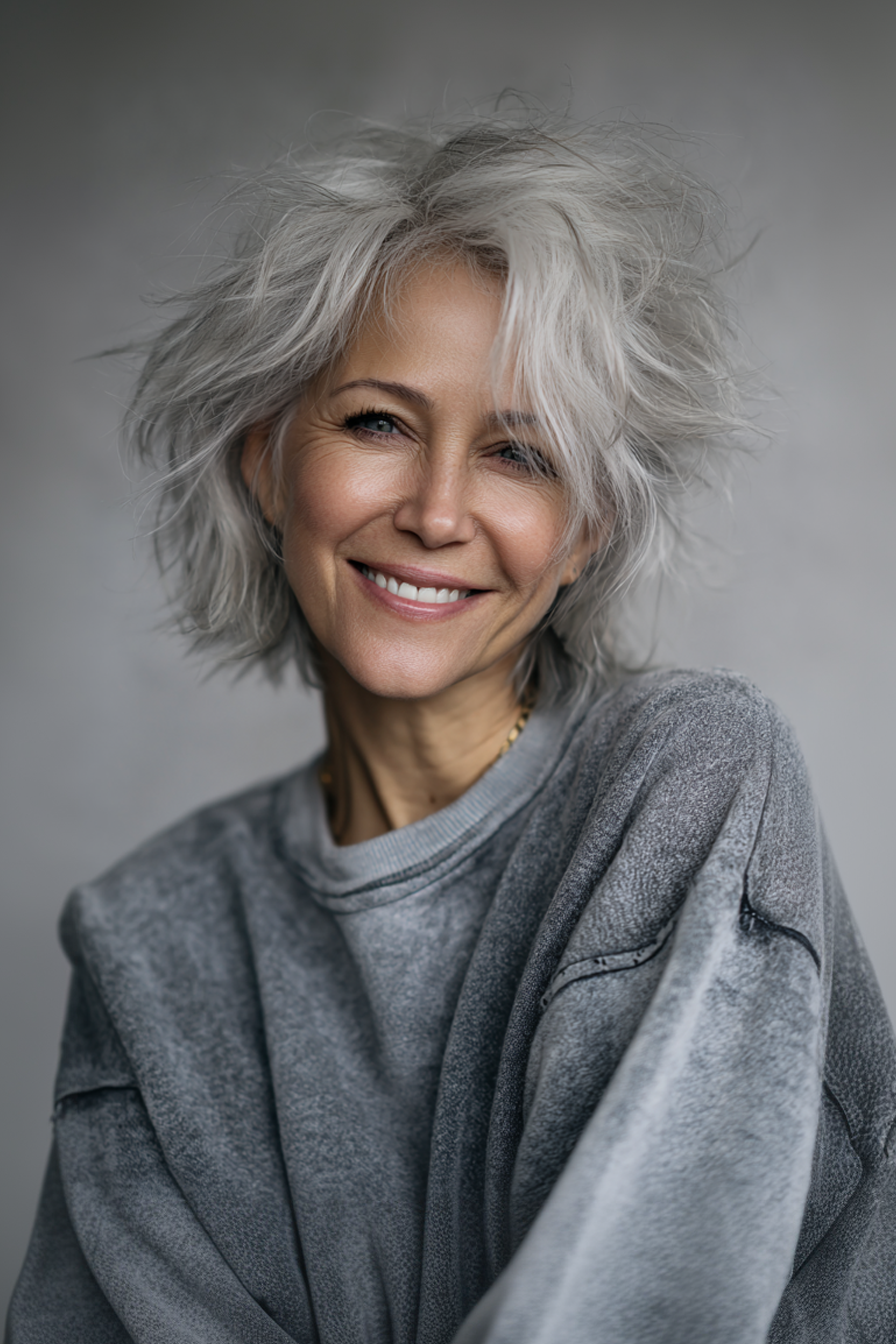 18. Voluminous Silver Shag (kurze zottelige Frisuren für Frauen über 60) - kurze zottelige Frisuren für Frauen über 60