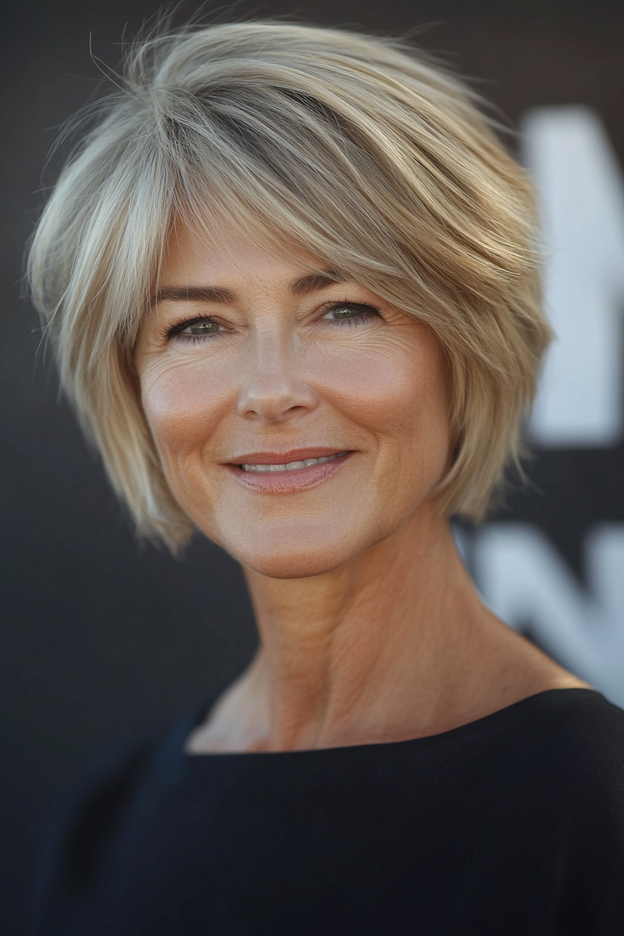 18. Weizenblond, geschnitten mit verjüngten Hals (schicke Frisuren für Frauen über 50) - schicke Frisuren für Frauen über 50