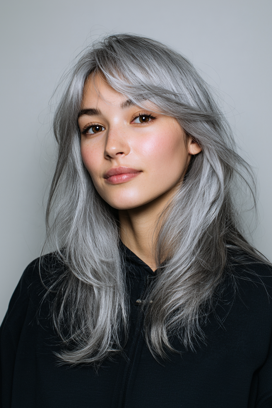 18. Wispy Long Layers mit Silberasche -Gradienten (geschichtete Haarschnitte für Frauen) - Geschichtete Haarschnitte für Frauen