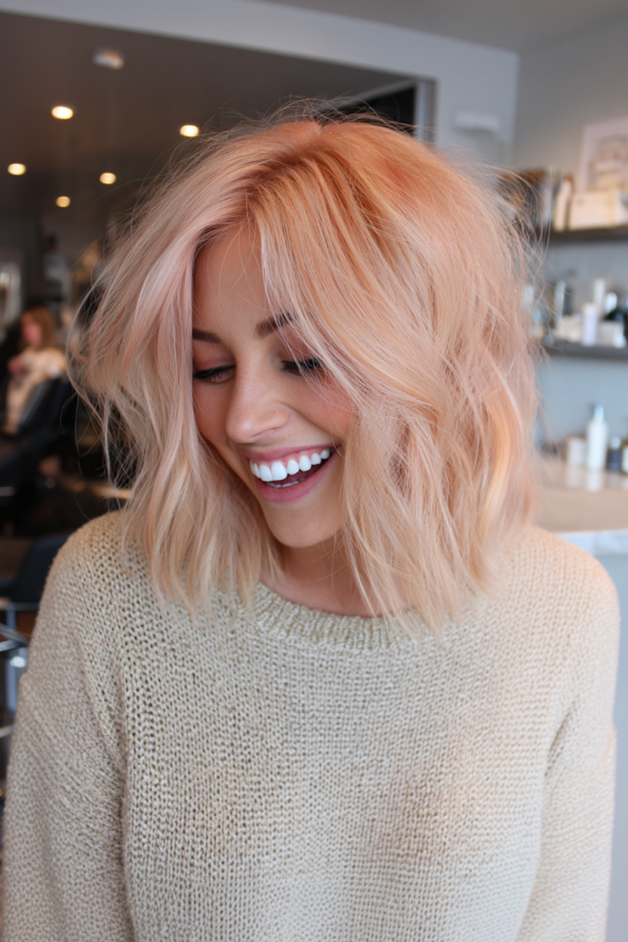 19. luftige Schichten mit weicher Pfirsichtönung (abgehackte geschichtete Frisuren) - abgehackte, geschichtete Frisuren