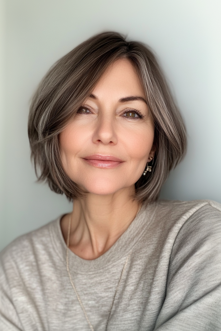 19. Abgled Bob in Smoky Taupe (beste kurze Haarschnitte für Frauen über 50) - beste kurze Haarschnitte für Frauen über 50