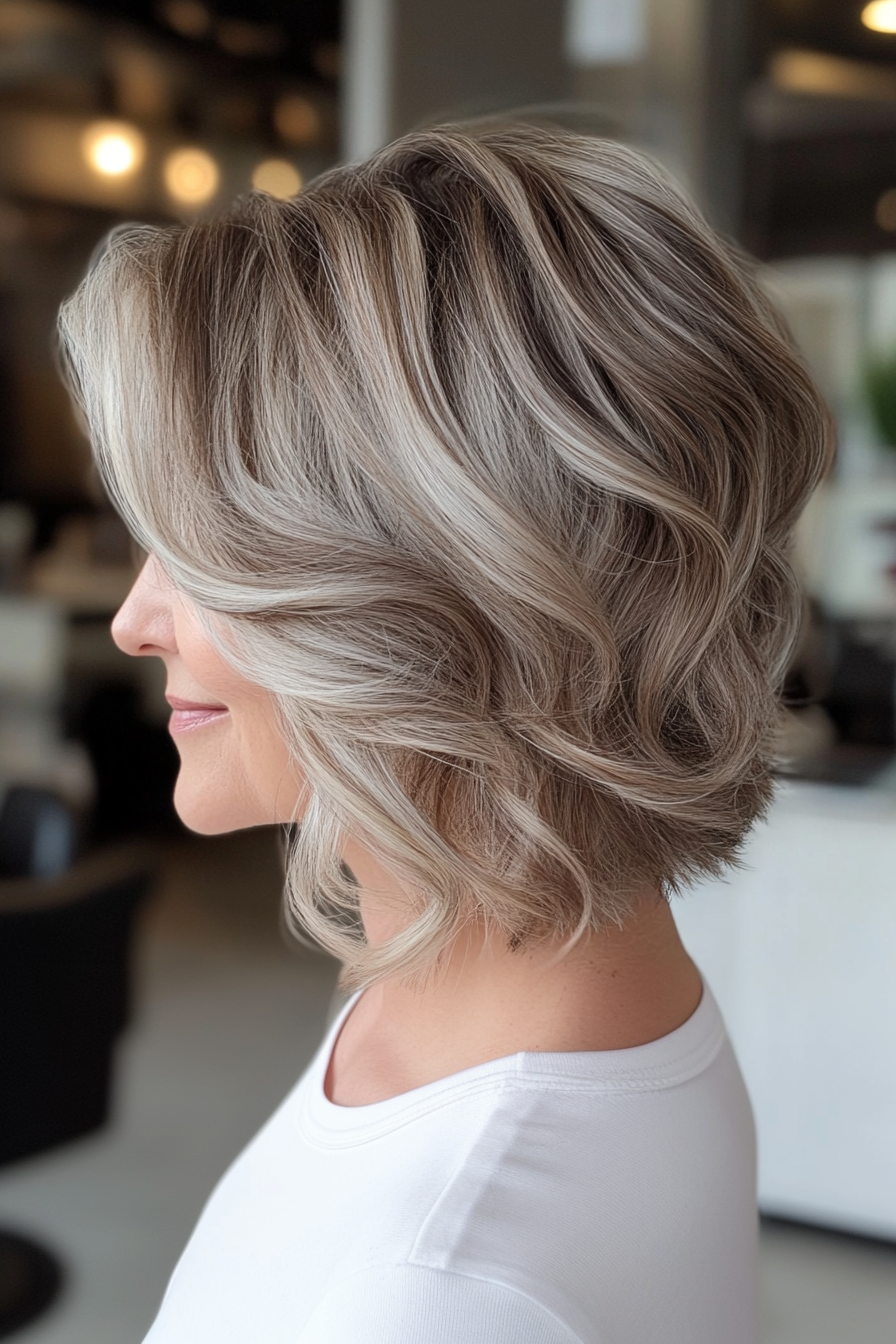 19. Aschebraun gestapelt Bob mit weichen Locken (gestapelte Haarschnitte für ältere Frauen) - gestapelte Haarschnitte für ältere Frauen