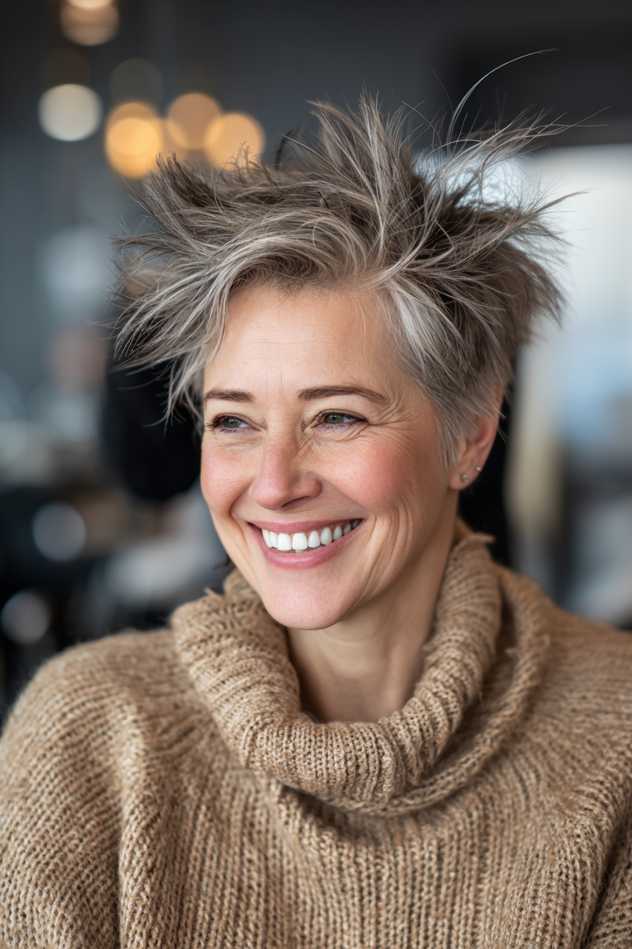 19. Aschebraune Wind -ausgewachsene Ernte (Stachelfrisuren für Frauen über 50) - Stachelfrisuren für Frauen über 50