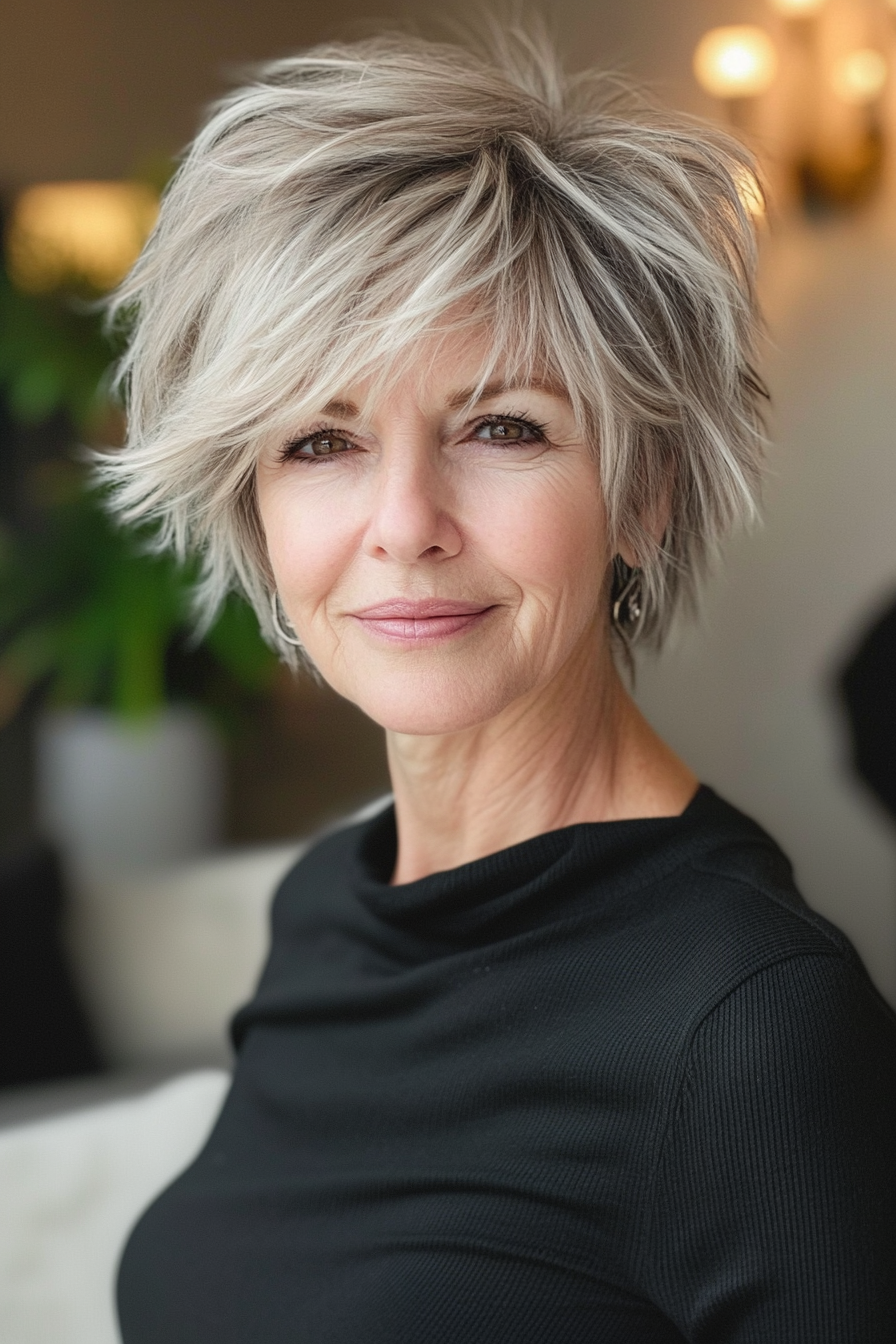 19. Ashy Beige, abgehacktes Shag (kurze Shag -Haarschnitte für Frauen über 60) - kurze Shag -Haarschnitte für Frauen über 60