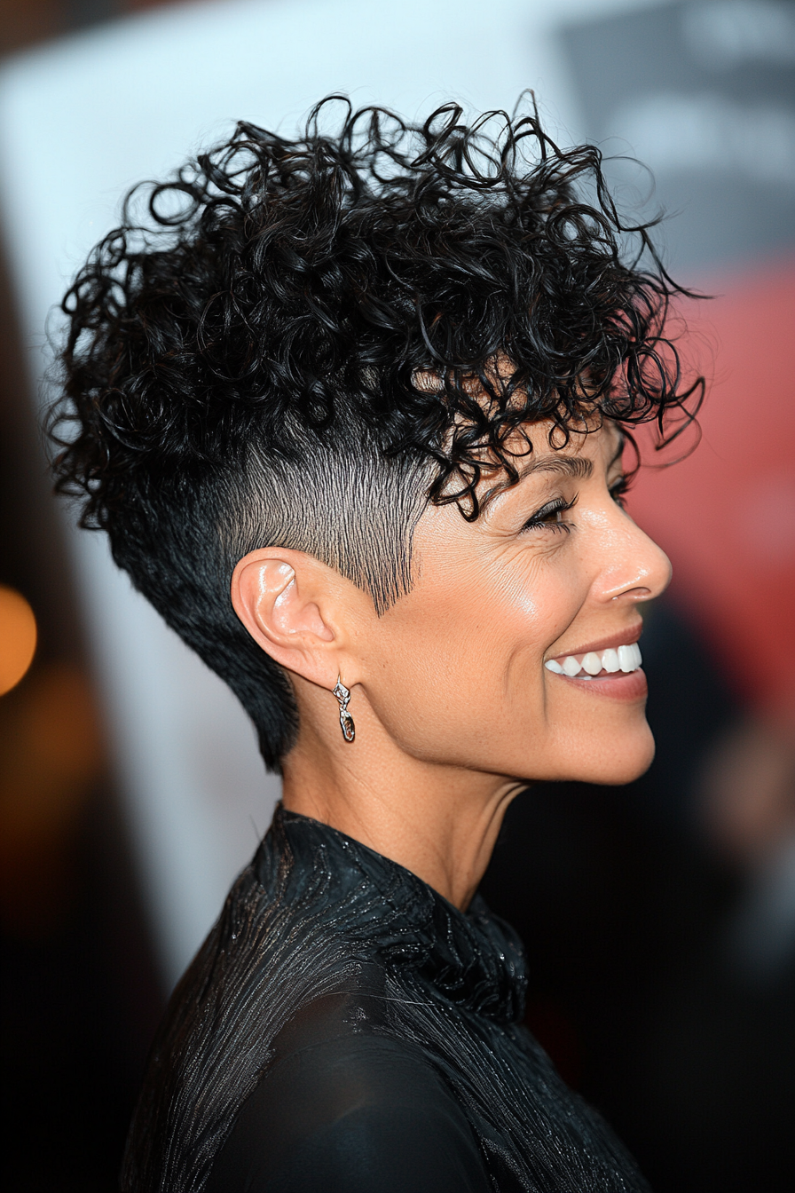 19. Black Tapered Schnitt mit Volumen (Haarschnitt für lockiges Haar für Frauen über 50) - Haarschnitt für lockiges Haar für Frauen über 50