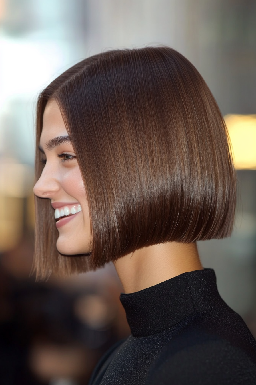 19. Blunt Cut Bob in mittlerer Kastanie (Bob -Haarschnitte für Frauen) - Bob -Haarschnitte für Frauen
