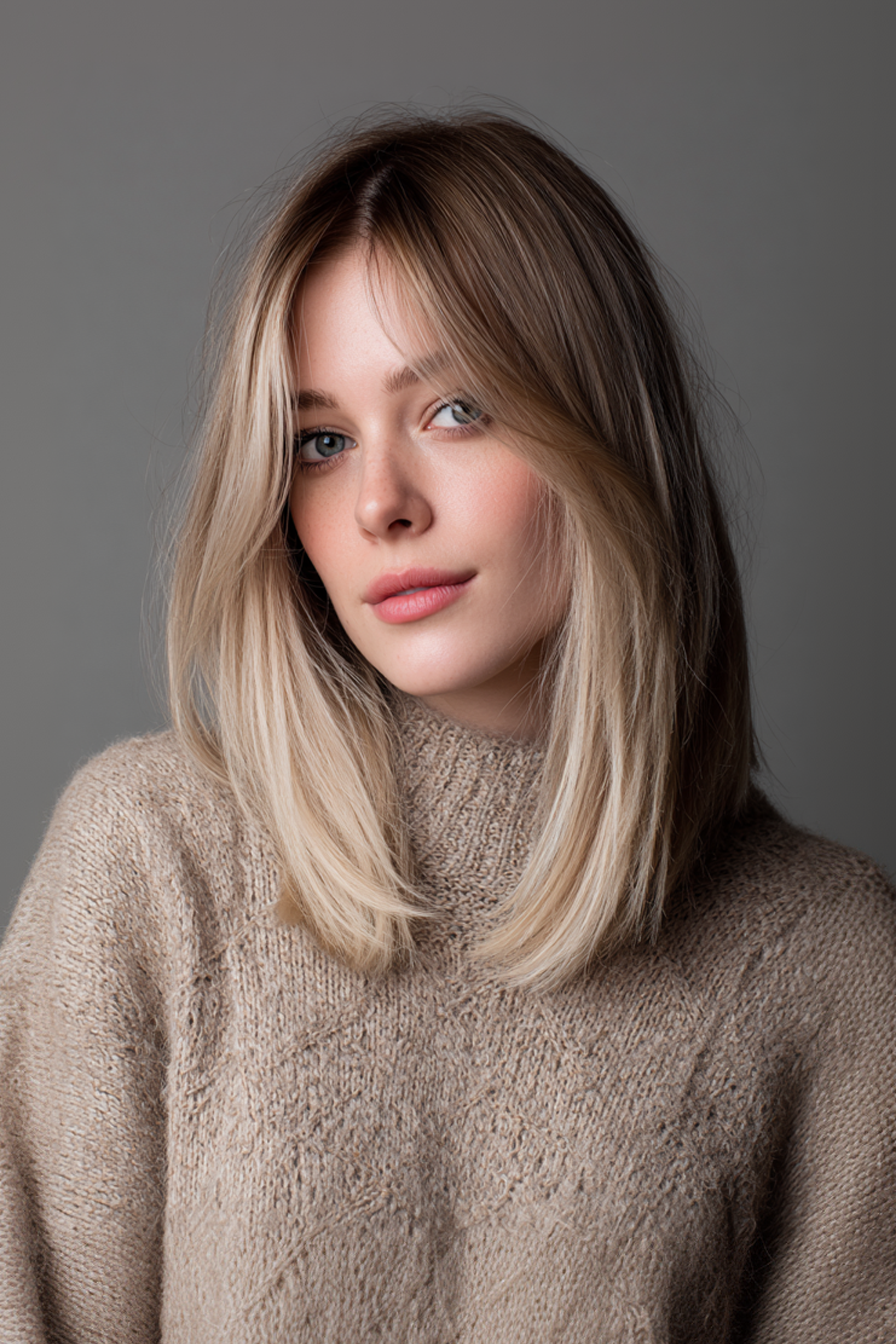 19. Stumpfe Schichten mit Champagnerblond (geschichtete Frisuren) - Geschichtende Frisuren