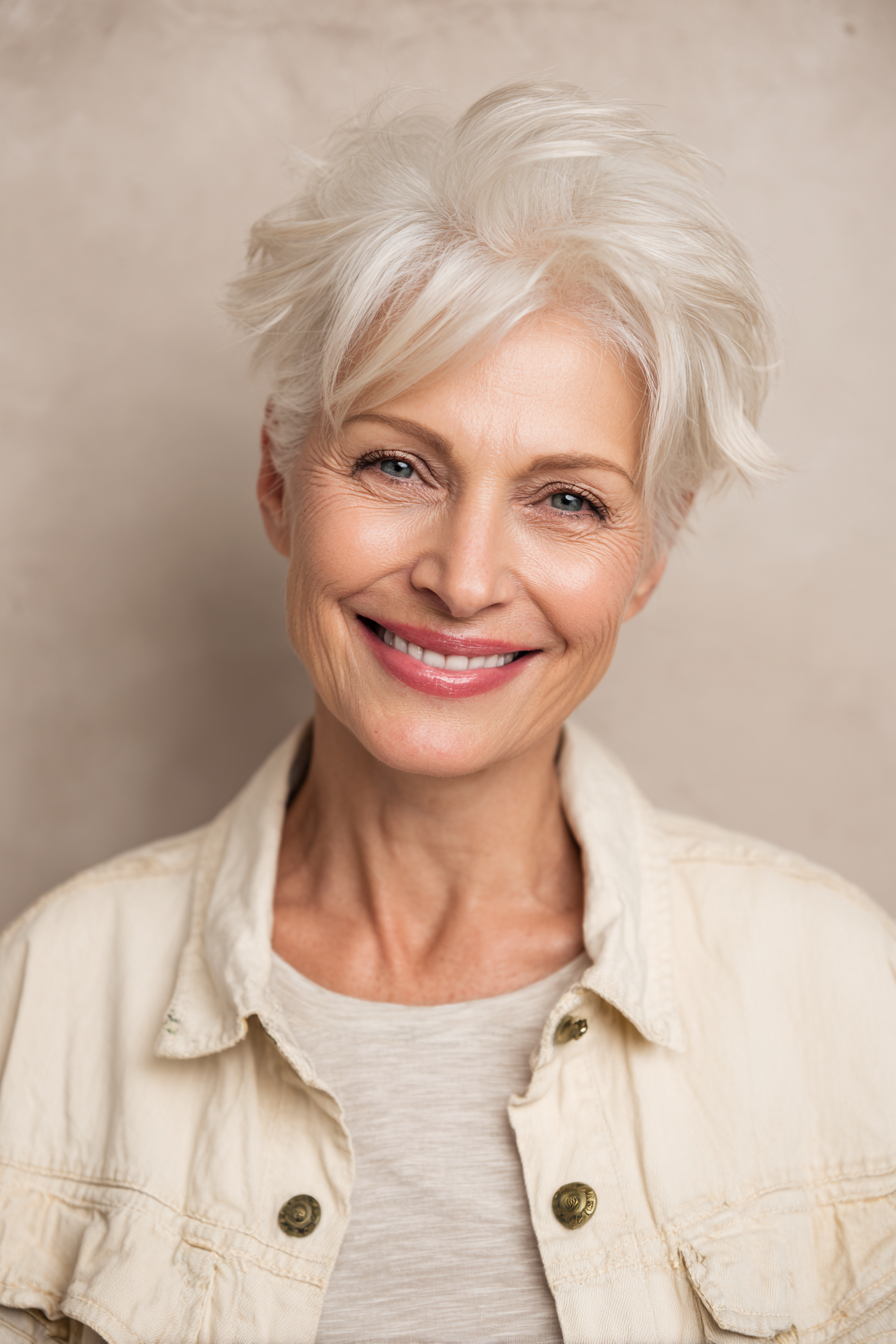 19. Champagnerblonder kurzer Schnitt (weiße Frisuren für Frauen über 50) – Weiße Frisuren für Frauen über 50