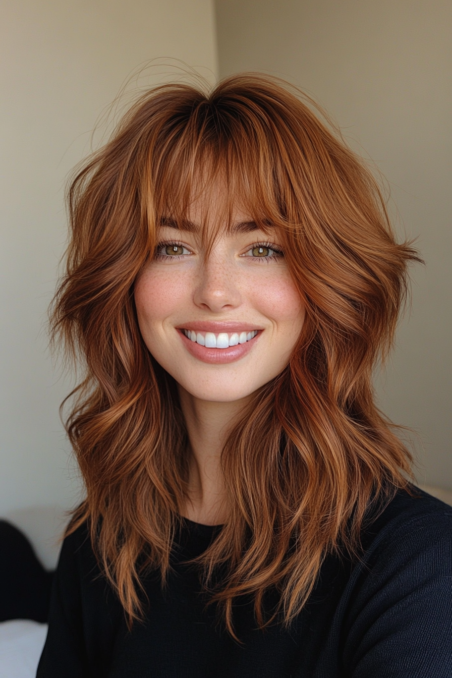 19. Kastanienbemerchen weicher Mullet -Shag (zottelige Haarschnitte für dickes Haar) - Shaggy -Haarschnitte für dickes Haar