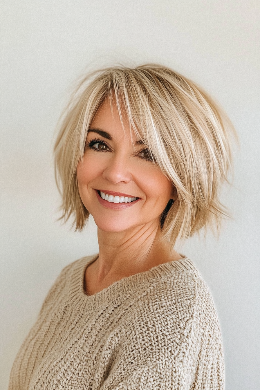 19. Kinnlänge Shag Bob in Buttery Blonde (kurze Frisuren für ältere Frauen mit feinem Haar) - kurze Frisuren für ältere Frauen mit feinem Haar