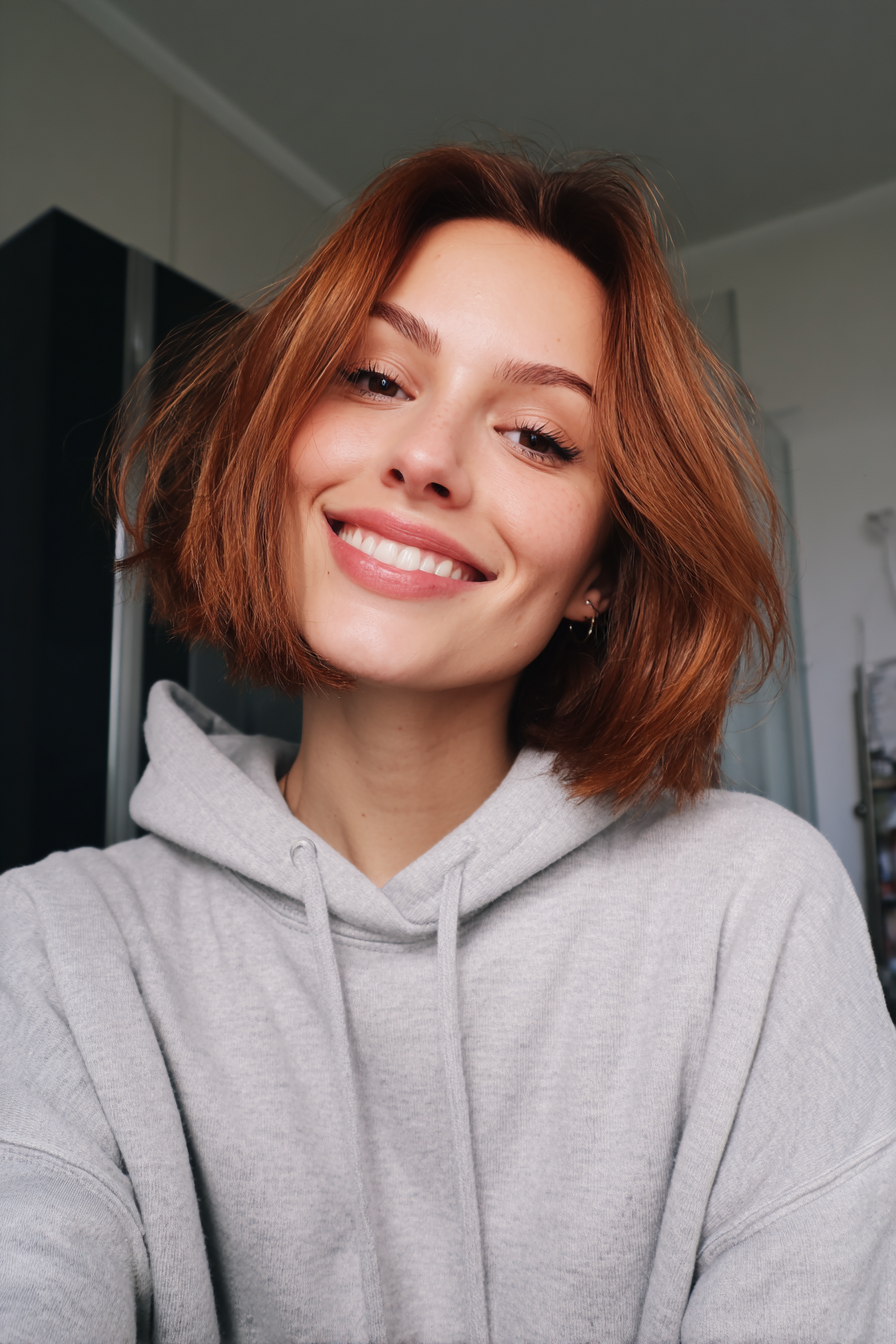 19. Kinn gebogener Bob in Maple Auburn (Kinnlänge texturierte Haarschnitte) - Kinnlänge strukturierte Haarschnitte