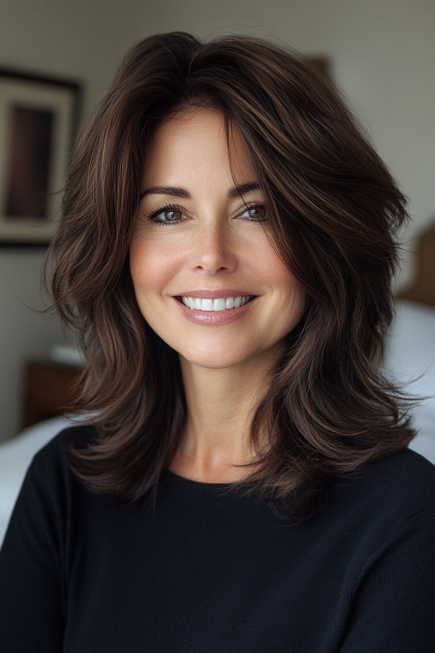 19. Colarbone -Länge Shag mit dunkelbraunem (besten Haarschnitte für Frauen über 40) - beste Haarschnitte für Frauen über 40