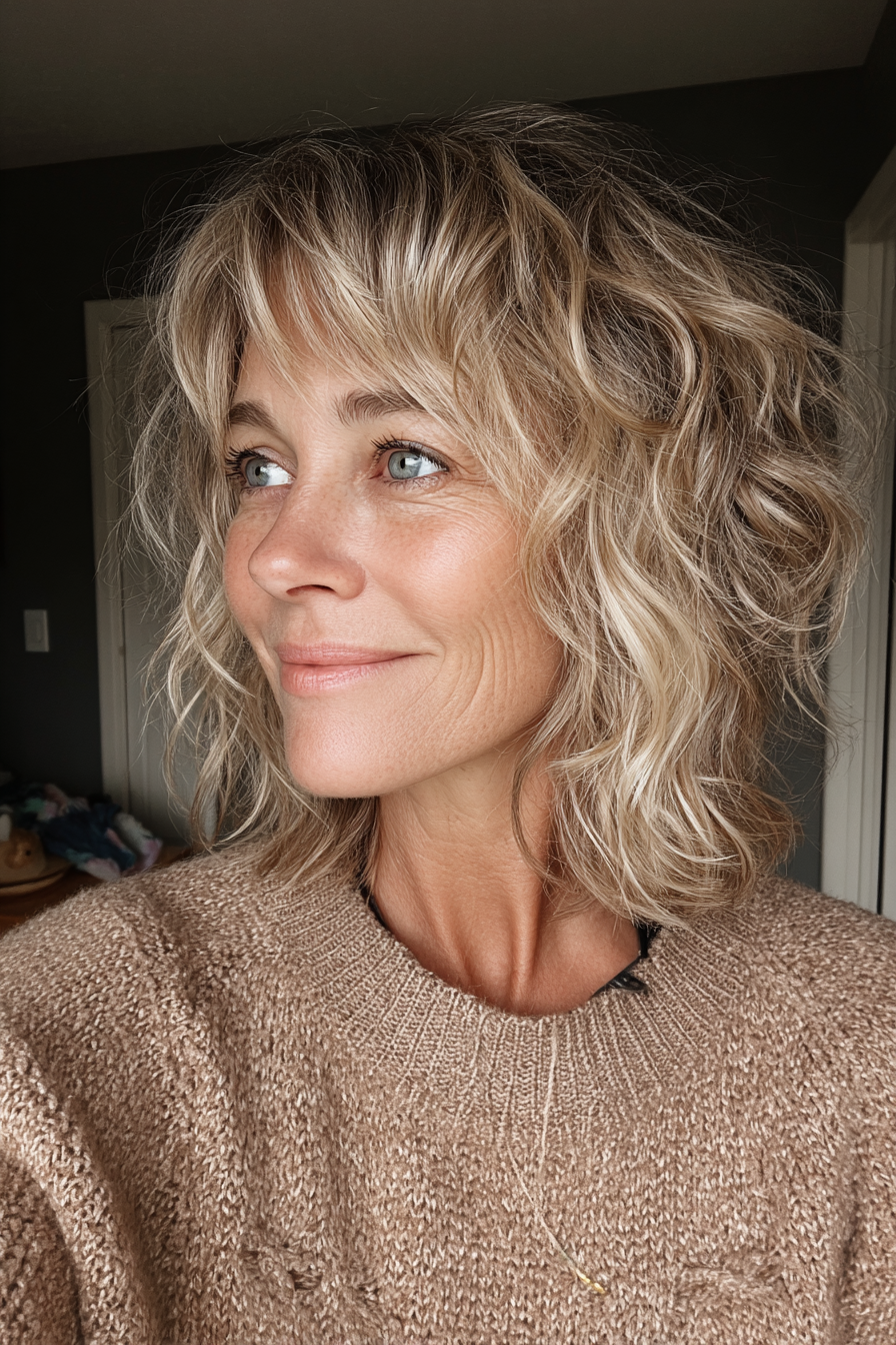 19. Collarbone Shag mit Sandblond (kantige Haarschnitte für Frauen über 50) - kantige Haarschnitte für Frauen über 50