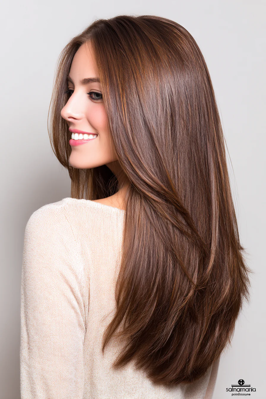 19. Cool Brown Layered Midi mit flachen Enden (Gerade Grunge-Frisuren) – Gerade Grunge-Frisuren