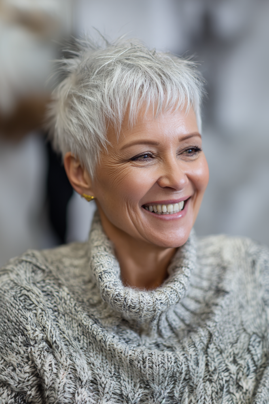 19. Schnitt mit schneebedeckter Krone (kurze Haarschnitte für ältere Frauen mit weißem Haar) - kurze Haarschnitte für ältere Frauen mit weißem Haar