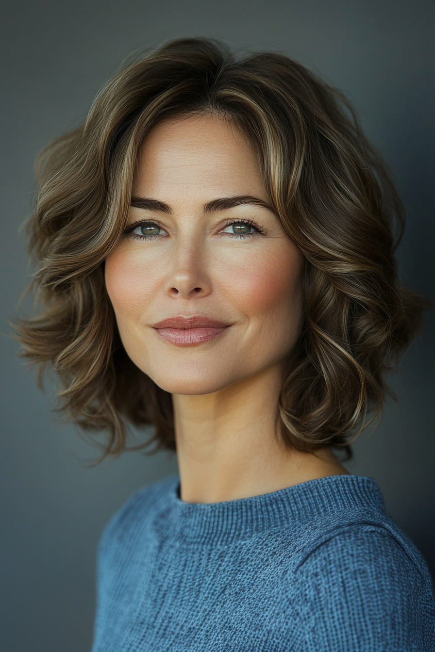 19. Curled Enden Bob mit weichem Braun (Frisurstrends für Frauen über 40 mit feinem Haar) - Frisurstrends für Frauen über 40 mit feinem Haar