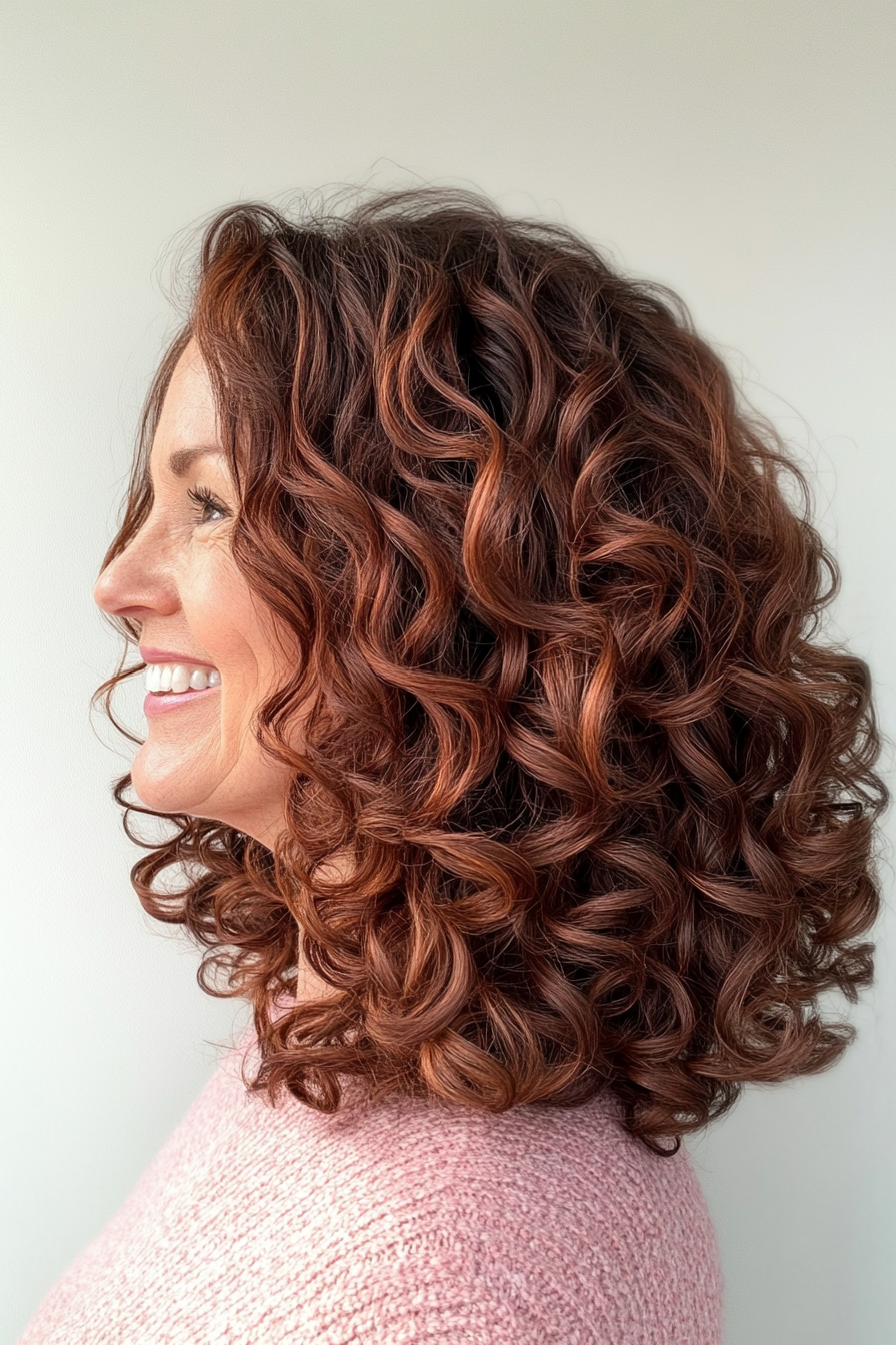 19. Dark Auburn Curly Layers (lockige Haarschnitte für Frauen über 50) - lockige Haarschnitte für Frauen über 50